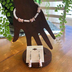Pink coral and white coral bracelet and earrings set